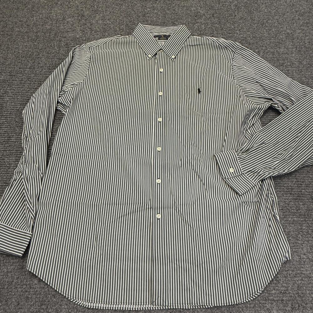 Ralph Lauren Shirt Mens XL Gray Stripe Performance Long Sleeve Button Down